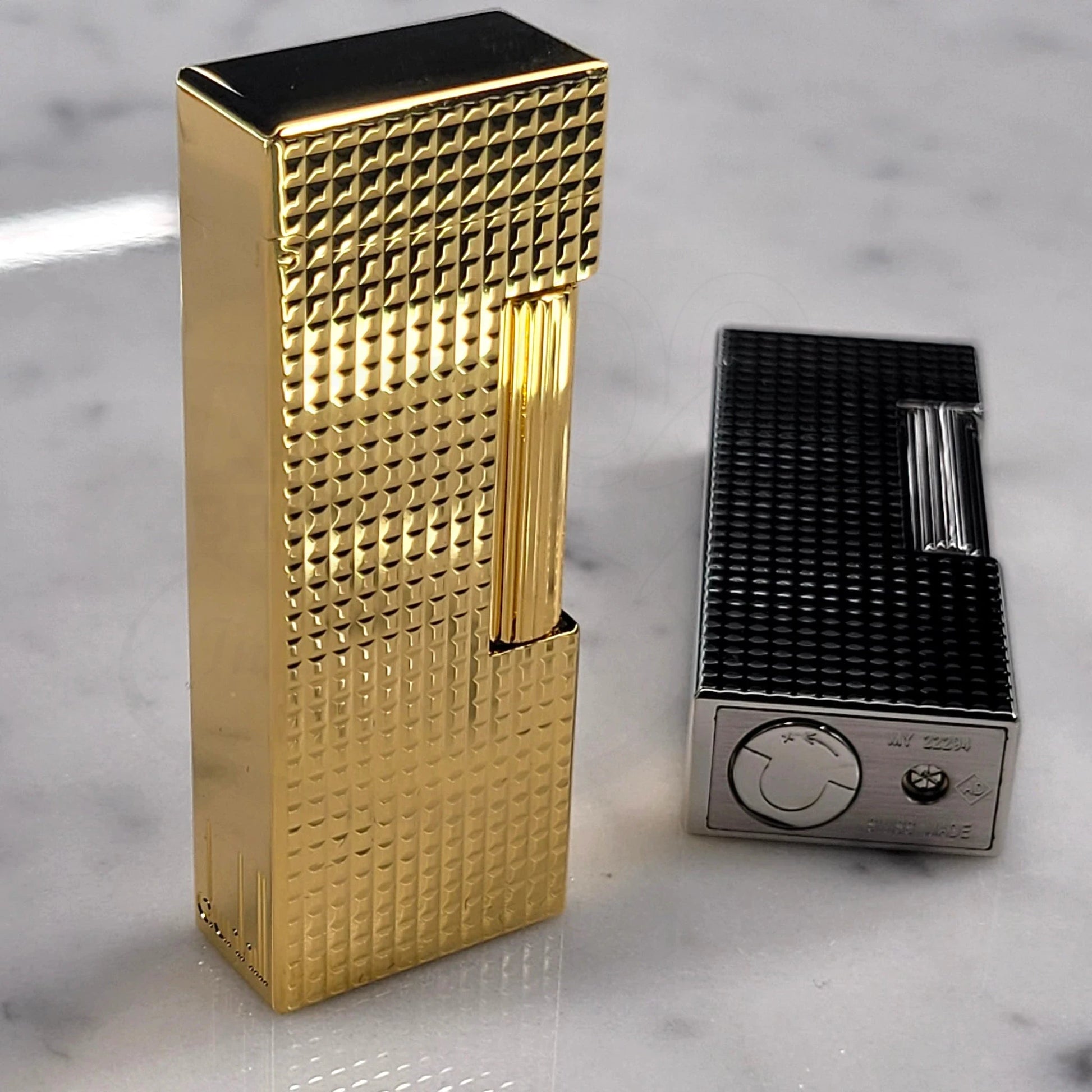 Dunhill Rollagas Hobnail Lighter gold brass with geometric hobnail finish in gallery position 5 square image