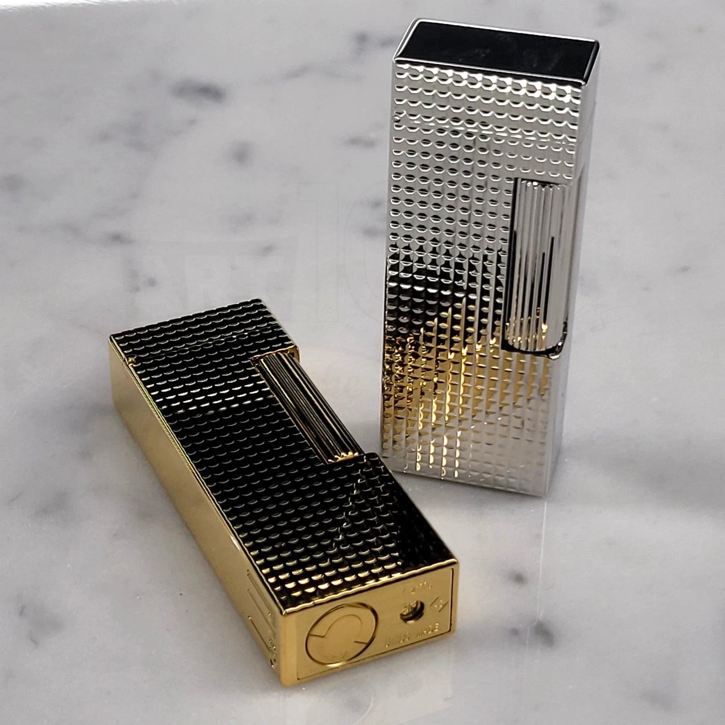 Dunhill Rollagas Hobnail Lighter in gold and silver with distinctive geometric hobnail texture, gallery position 12