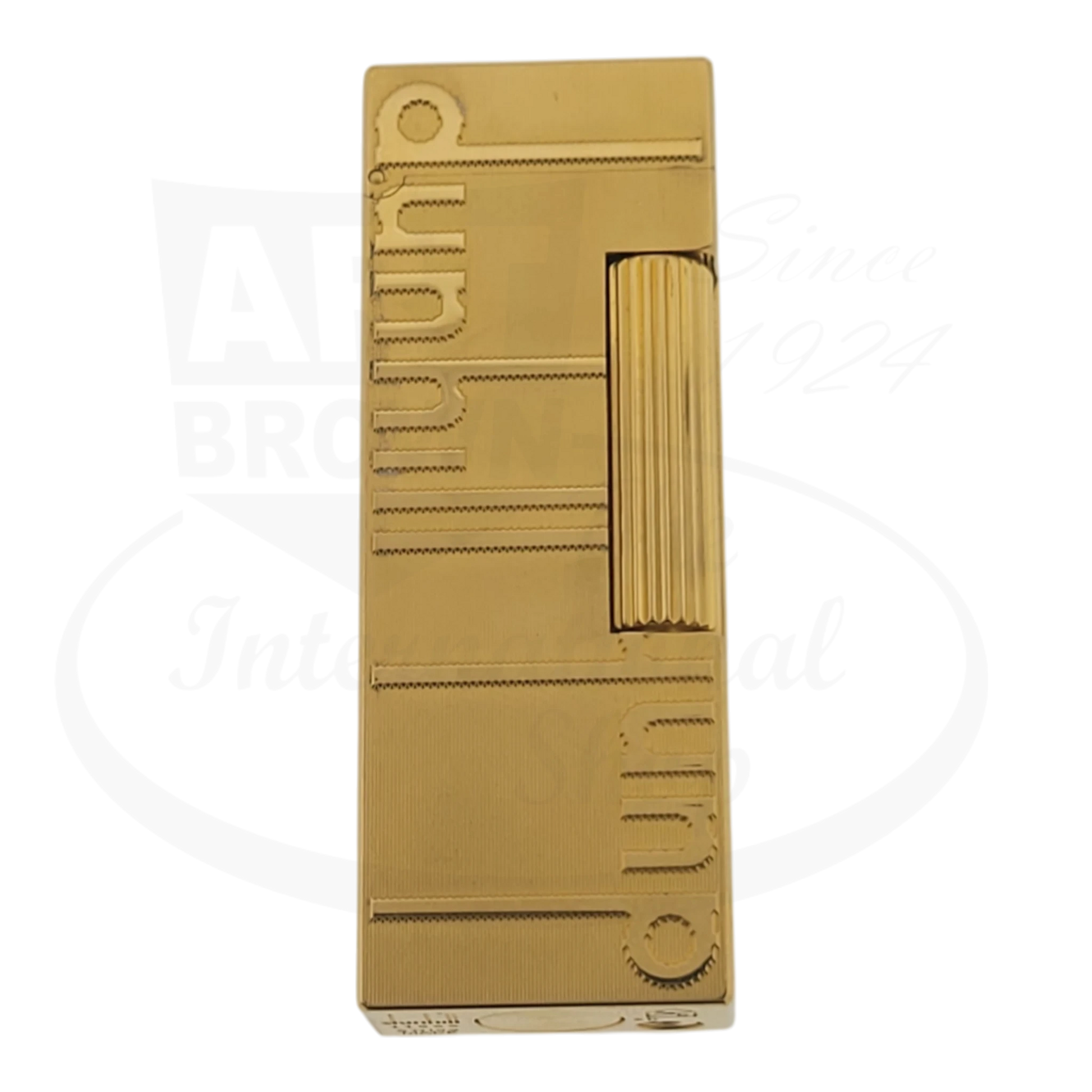 Preowned Dunhill Rollagas Gold Logo Signature Lighter RL8400 gold-plated brass with engraved Dunhill logo and rollbar ignition