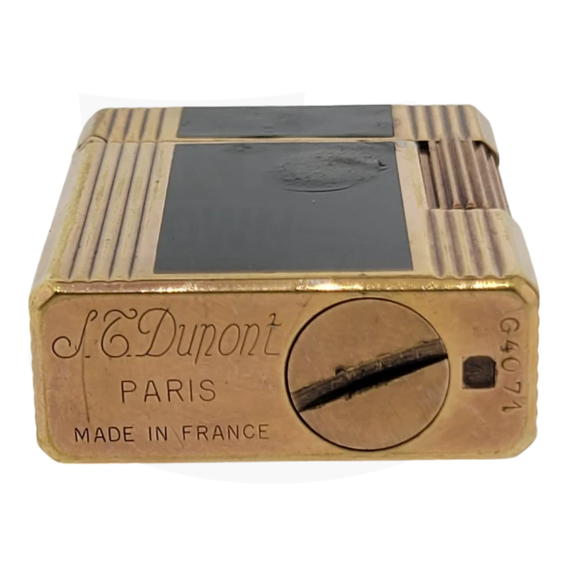 Refurbished Vintage S.T. Dupont Ligne 1 Small Black Lacquer & Gold Petrol Lighter