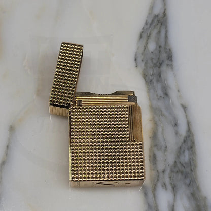 Preowned Vintage S.T. Dupont Ligne 1 Small BS Gold Diamondhead 012110-D2 gold plated lighter with textured pattern