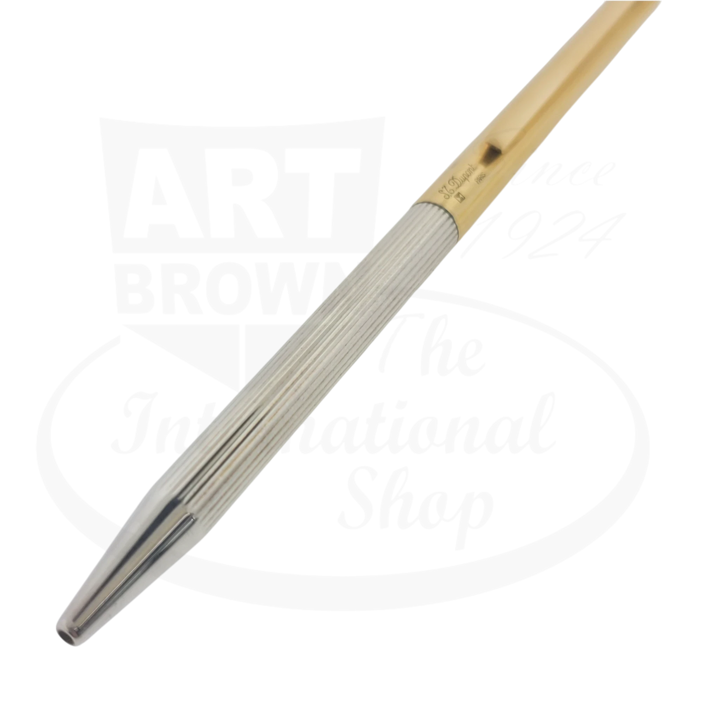 S.T. Dupont classique ballpoint pen in gold and palladium with vertical line guilloche.