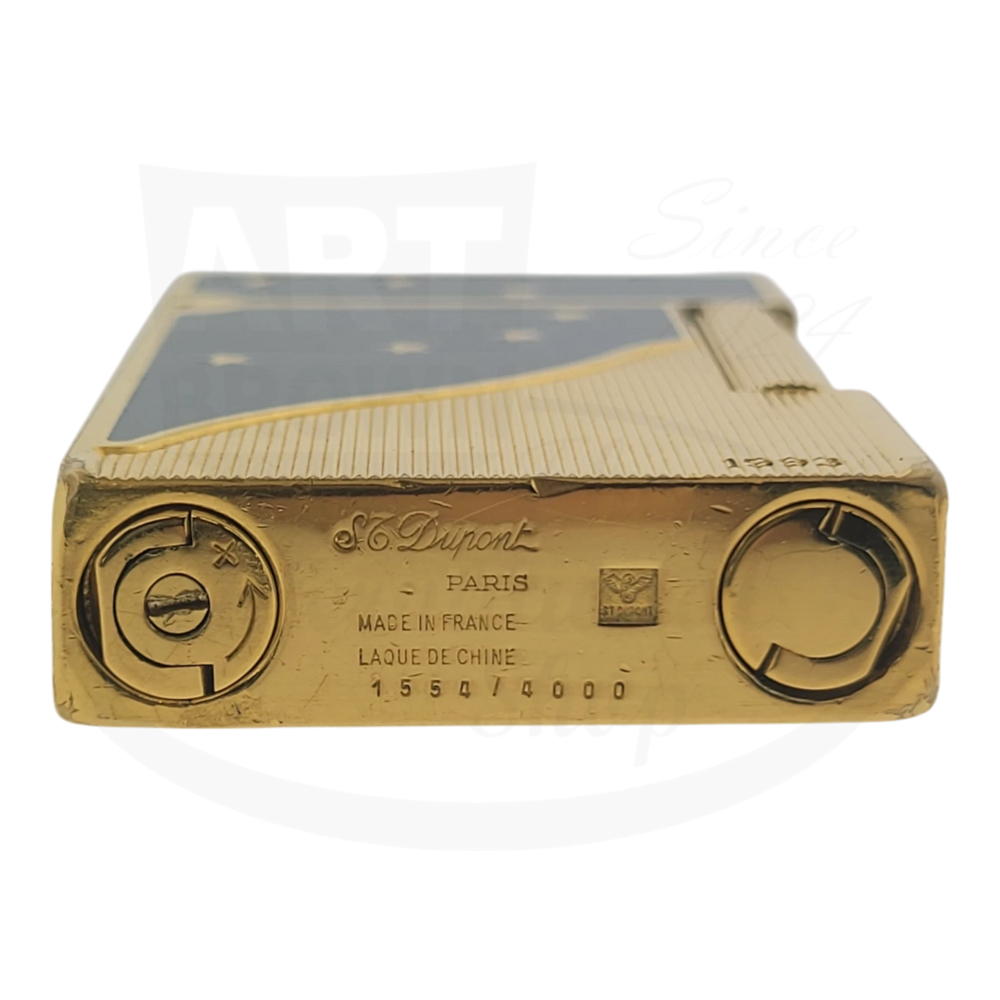 S.T. Dupont Ligne 2 Europa limited edition lighter 1554 gold-plated brass blue lacquer with stars engraving