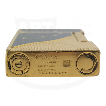 S.T. Dupont Ligne 2 Europa limited edition lighter 1554 gold-plated brass blue lacquer with stars engraving