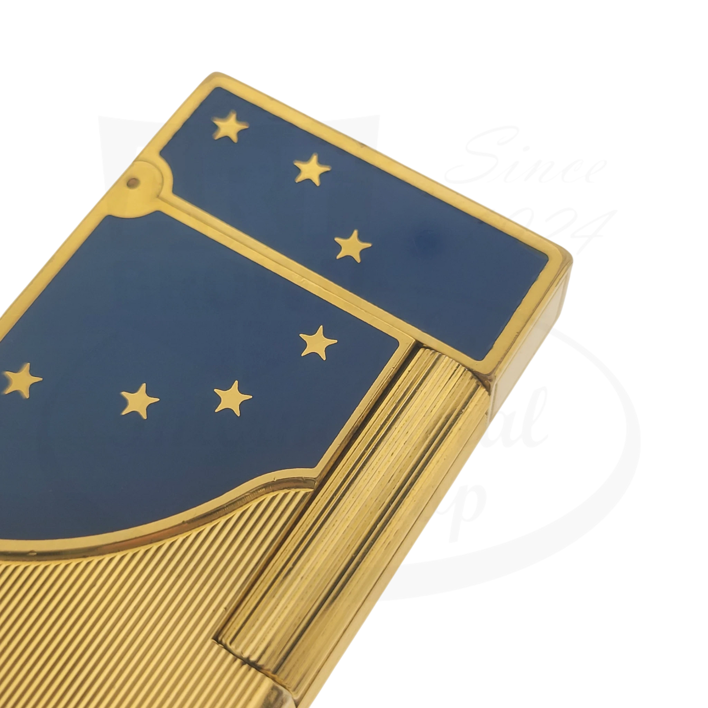 S.T. Dupont Ligne 2 Europa 34 gold-plated brass lighter with blue lacquer and gold stars, limited edition 1993