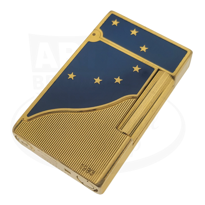 S.T. Dupont Ligne 2 Europa preowned lighter gold-plated brass with blue lacquer and gold stars limited edition 1993