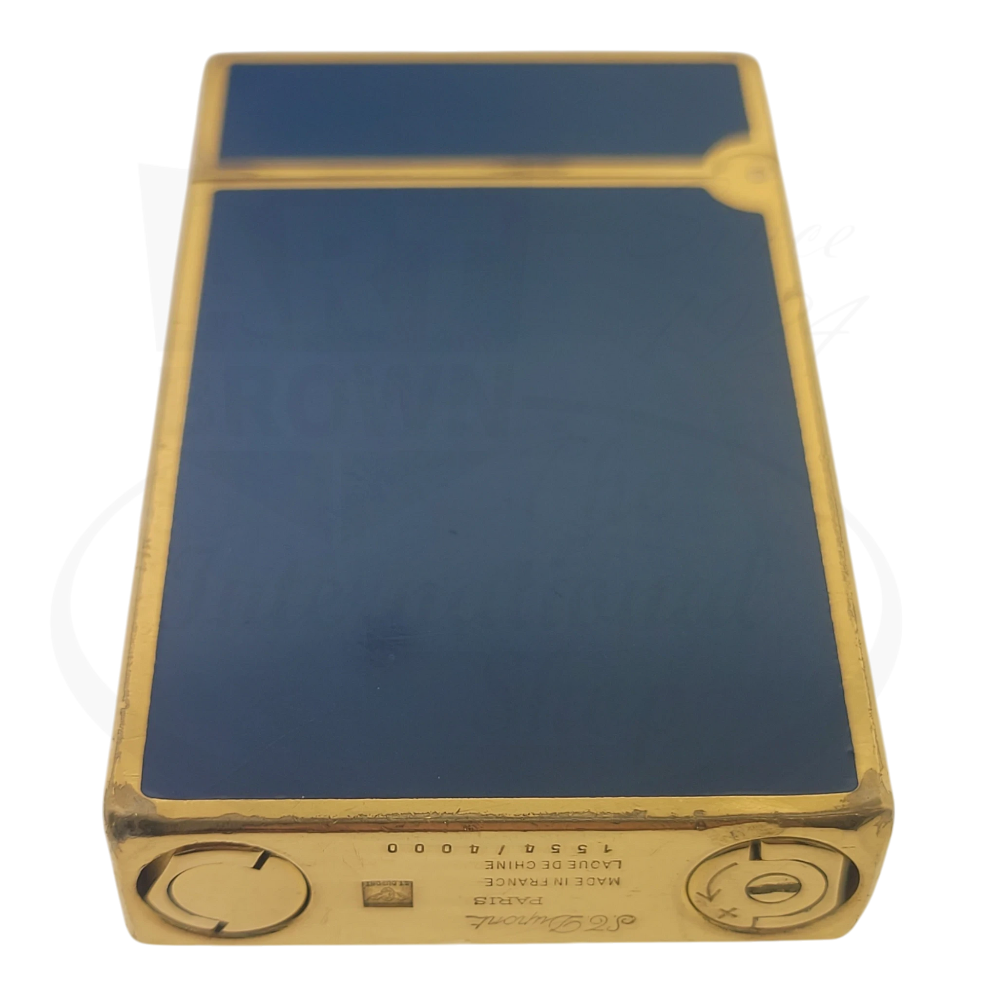 S.T. Dupont Ligne 2 Europa lighter gold-plated brass blue lacquer with gold stars vintage preowned limited edition