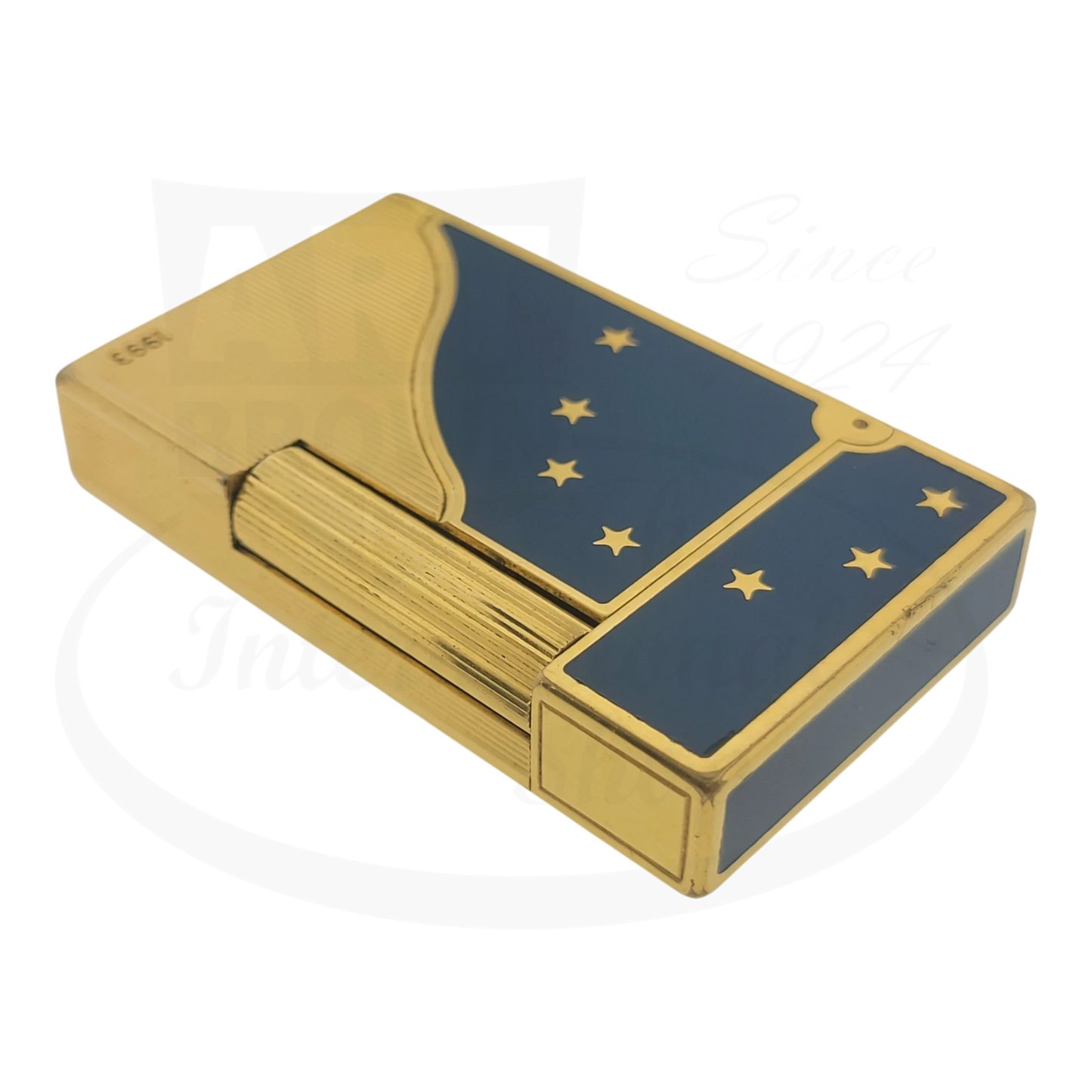 S.T. Dupont Line 2 Europa lighter gold-plated brass blue lacquer with gold stars limited edition 1993 collectible