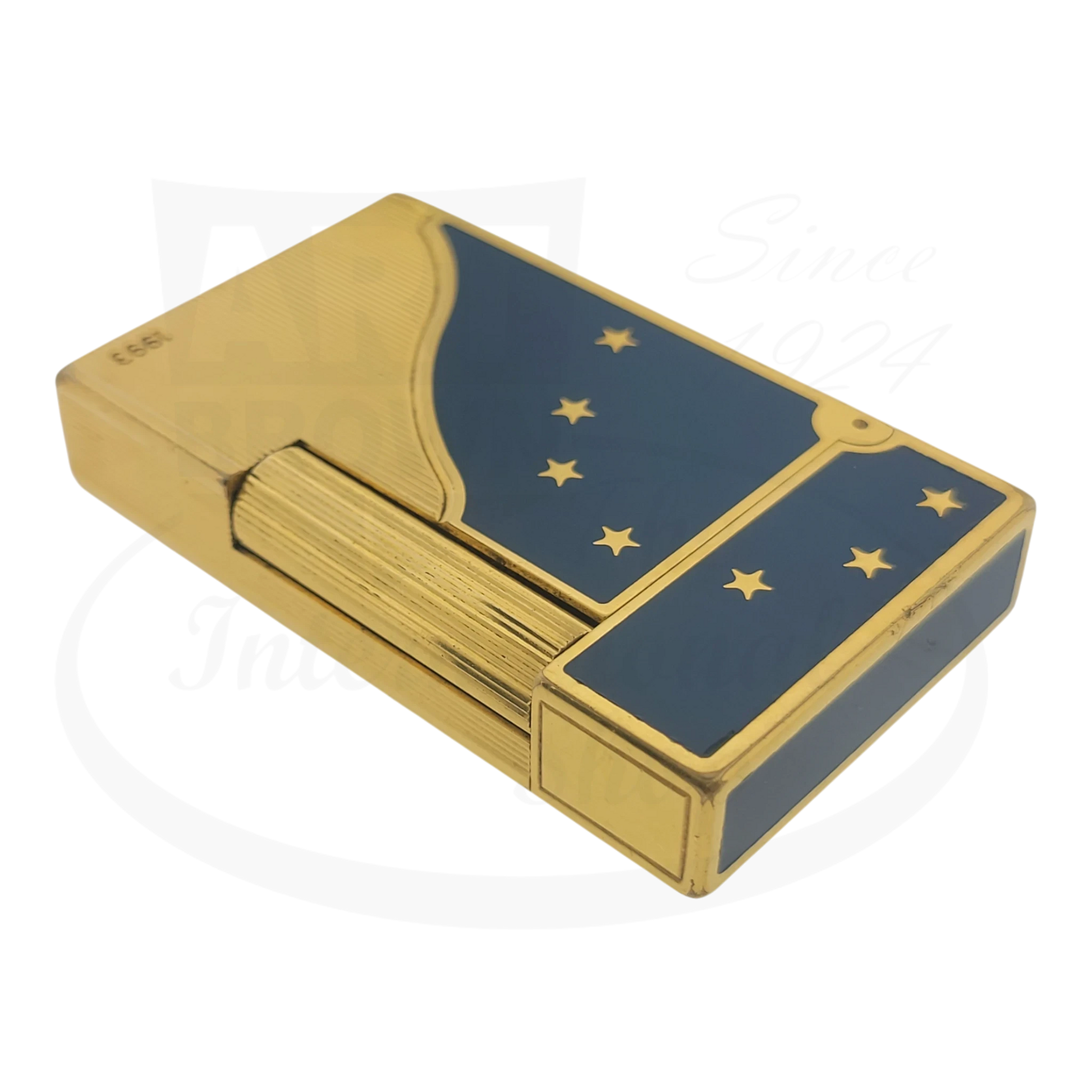 S.T. Dupont Line 2 Europa lighter gold-plated brass blue lacquer with gold stars limited edition 1993 collectible