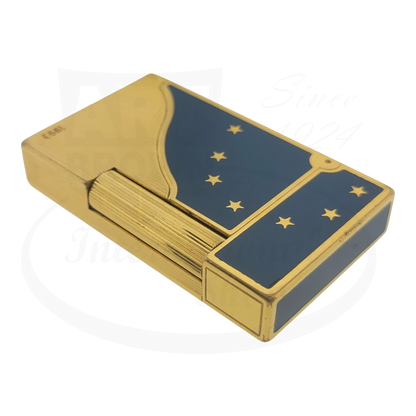 S.T. Dupont Line 2 Europa lighter gold-plated brass blue lacquer with gold stars limited edition 1993 collectible
