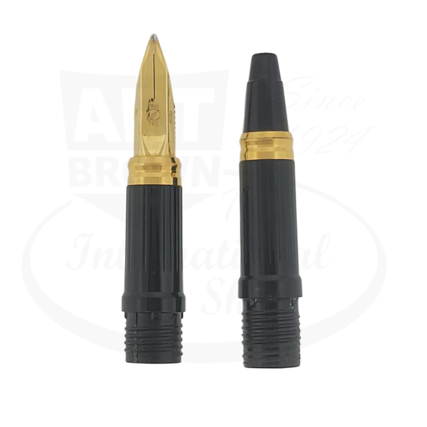 S.T. Dupont Classique, black resin fountain pen grip section with 18K gold broad nib and gold trim