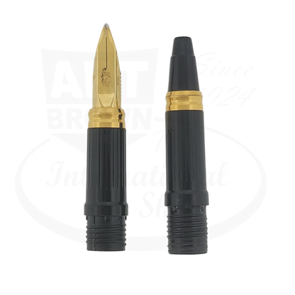 S.T. Dupont Classique, black resin fountain pen grip section with 18K gold broad nib and gold trim