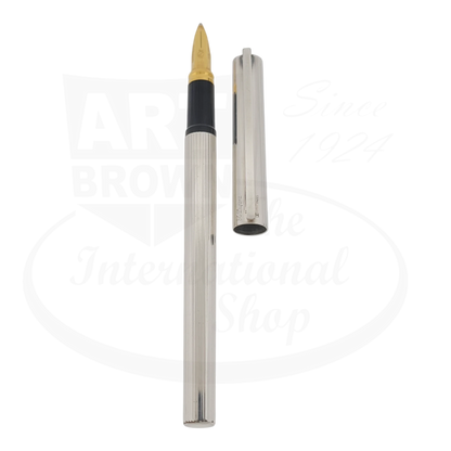 Preowned Vintage S.T. Dupont Classique Silver Vertical Lines fountain pen with gold nib and black grip section