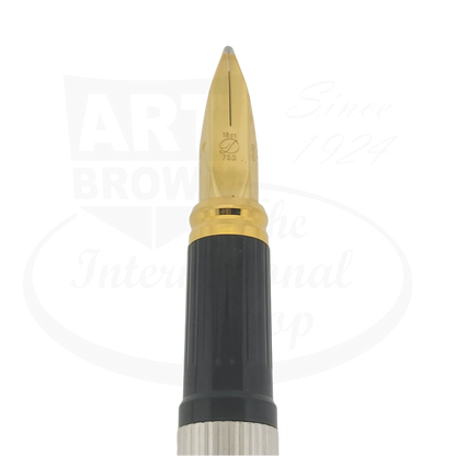 S.T. Dupont Classique, 18K gold nib black grip silver vertical lines fountain pen section