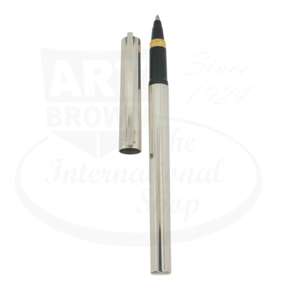 S.T. Dupont Classique Silver Vertical Lines Rollerball Pen, silver-plated with black grip and gold trim