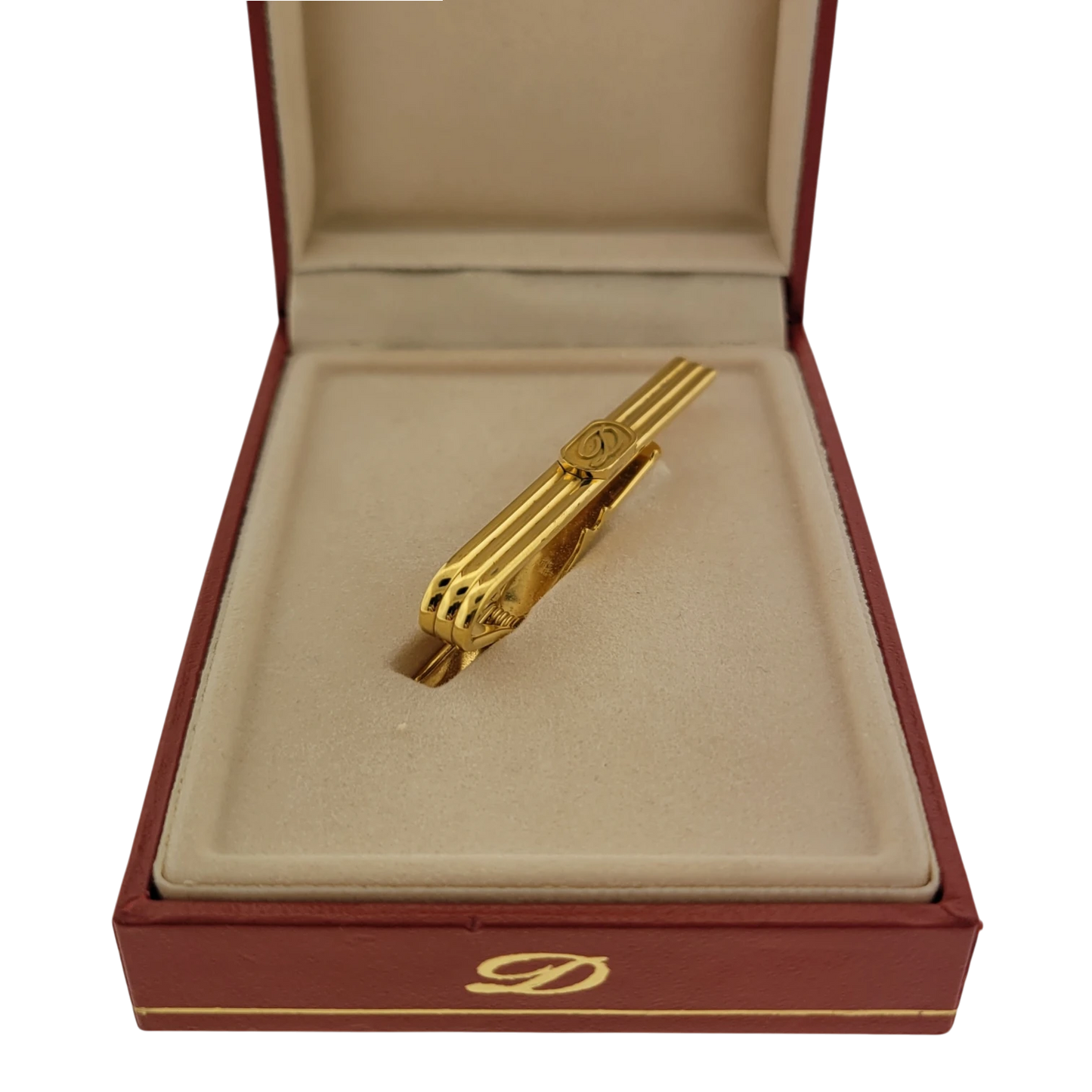 Preowned S.T. Dupont Gold-Plated D Logo Tie Clip with Box