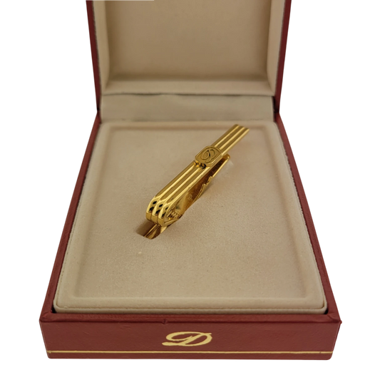 Preowned S.T. Dupont Gold-Plated D Logo Tie Clip with Box