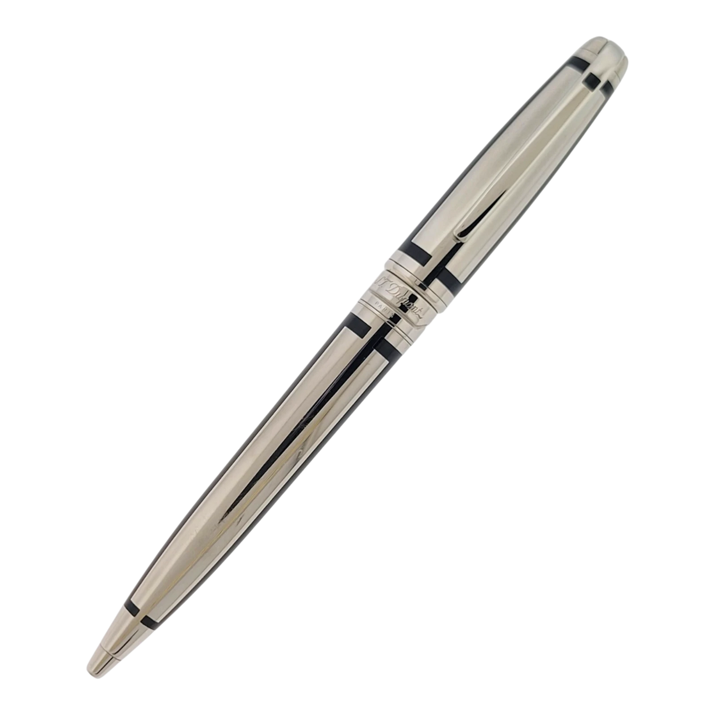Preowned S.T. Dupont Olympio Palladium & Black Lacquer Ballpoint Pen