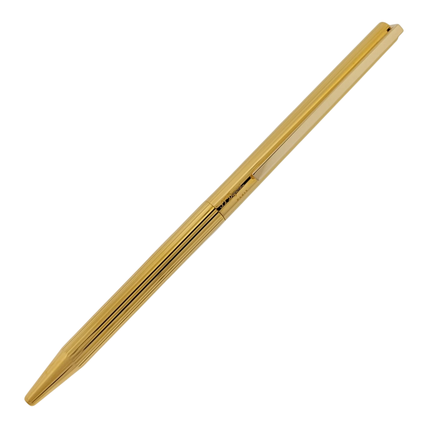 Preowned S.T. Dupont Classique Gold Vertical Lines Ballpoint Pen, Dupont-49