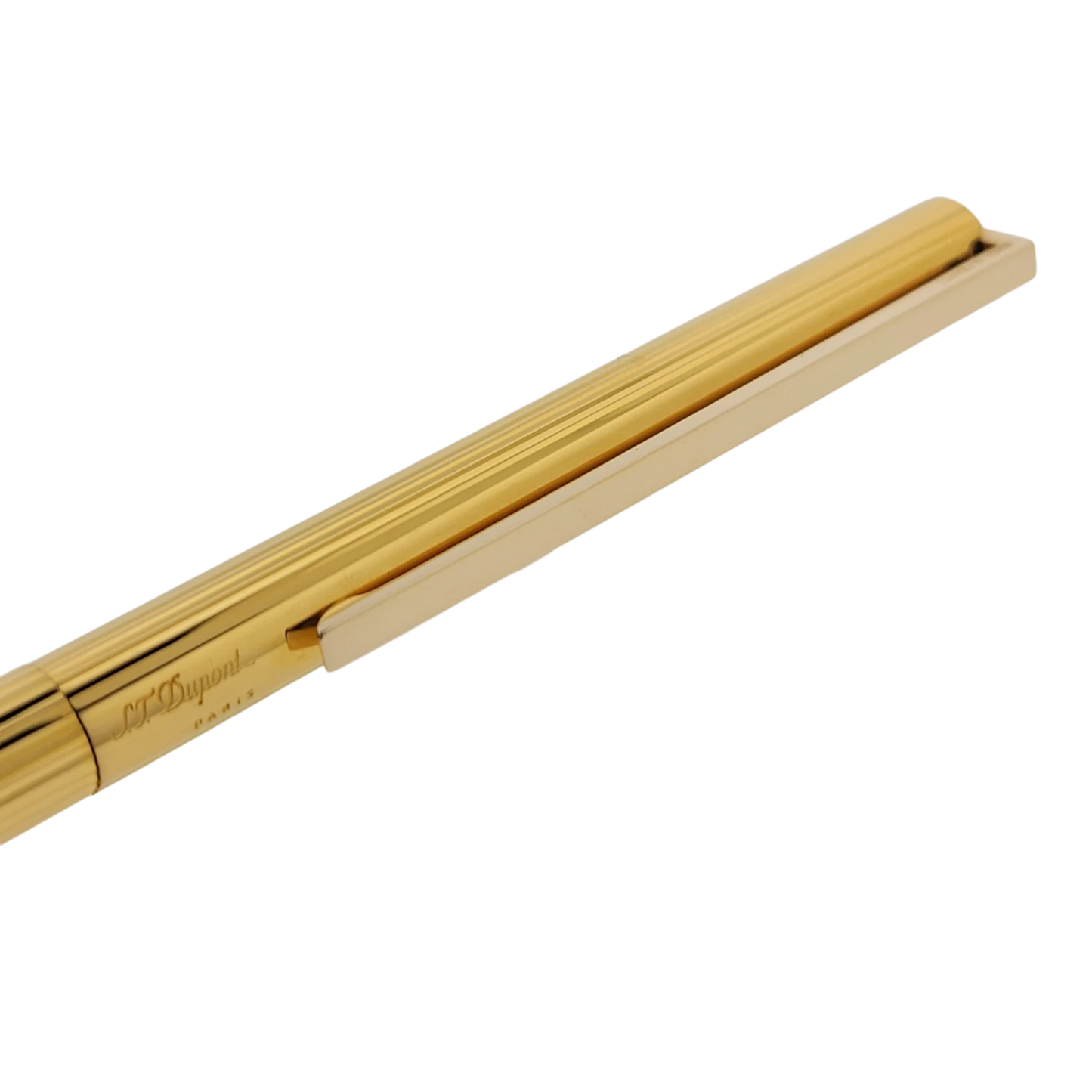 Preowned S.T. Dupont Classique Gold Vertical Lines Ballpoint Pen, Dupont-49