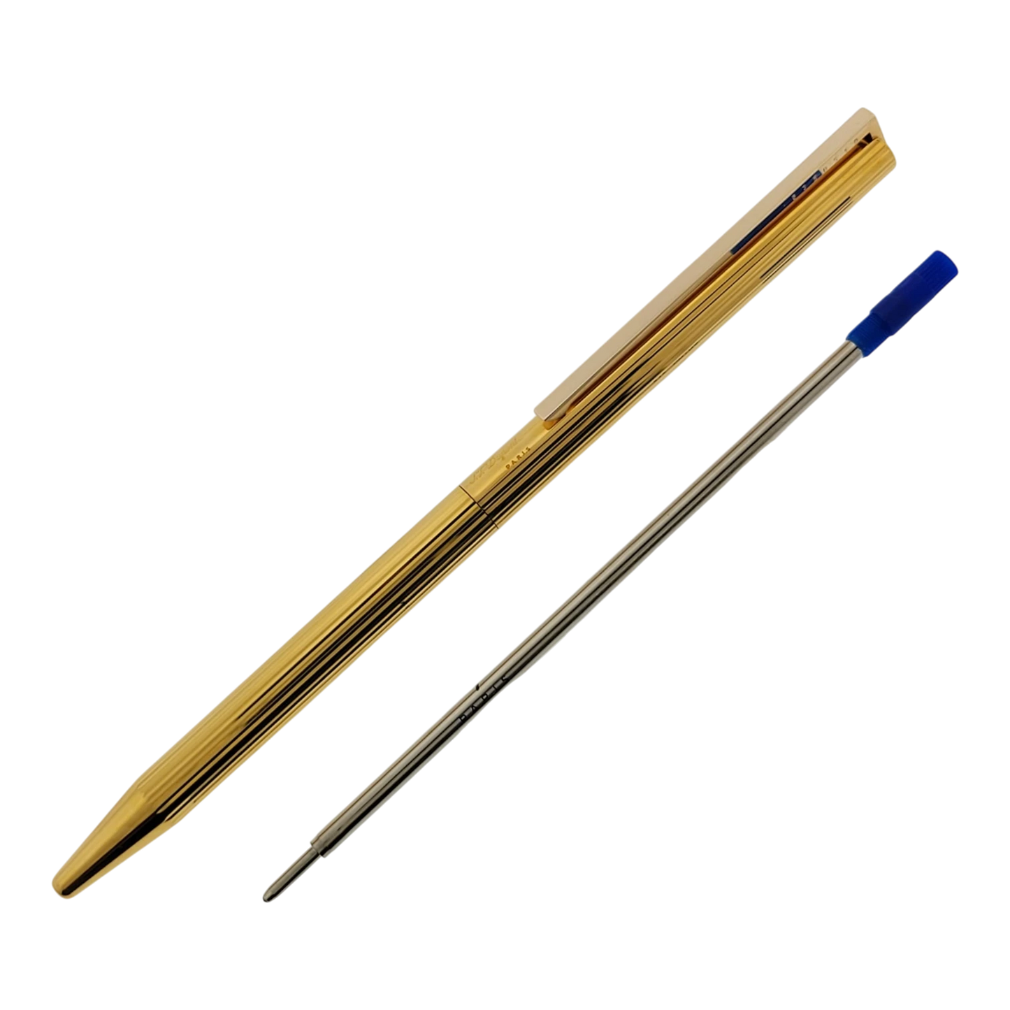 Preowned S.T. Dupont Classique Gold Vertical Lines Ballpoint Pen, Dupont-49