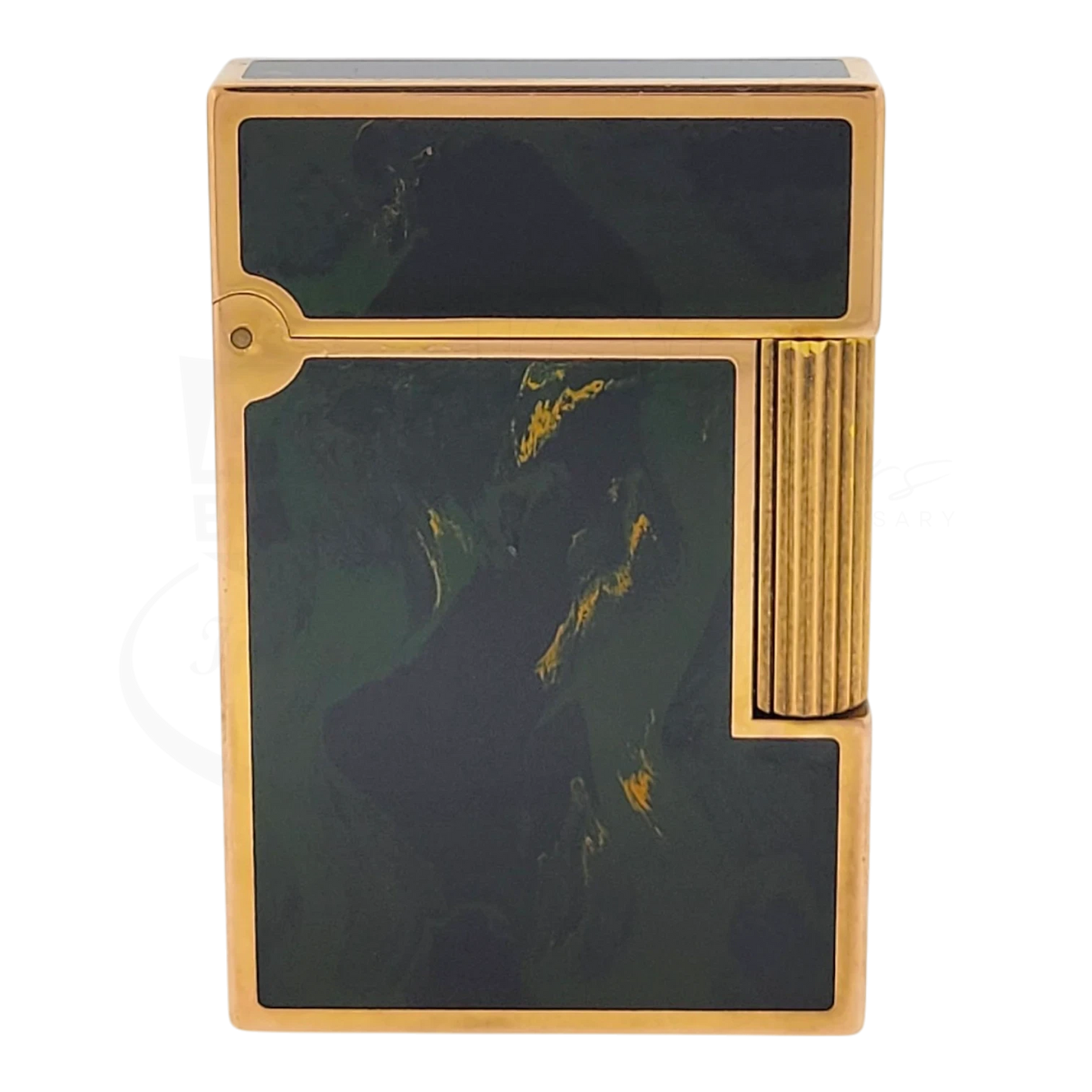 Preowned Vintage S.T. Dupont Ligne 2 Green Abstract Chinese Lacquer & Gold Lighter, Dupont-50