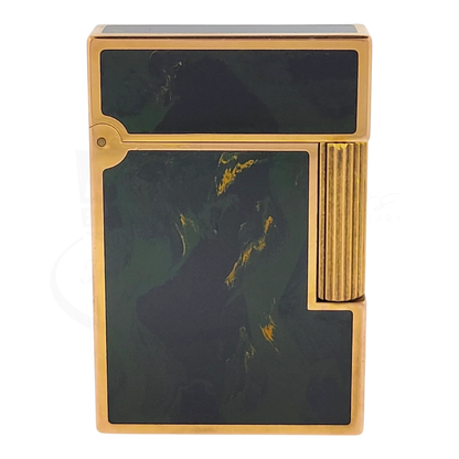 Preowned Vintage S.T. Dupont Ligne 2 Green Abstract Chinese Lacquer & Gold Lighter, Dupont-50