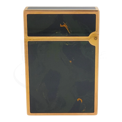 Preowned Vintage S.T. Dupont Ligne 2 Green Abstract Chinese Lacquer & Gold Lighter, Dupont-50