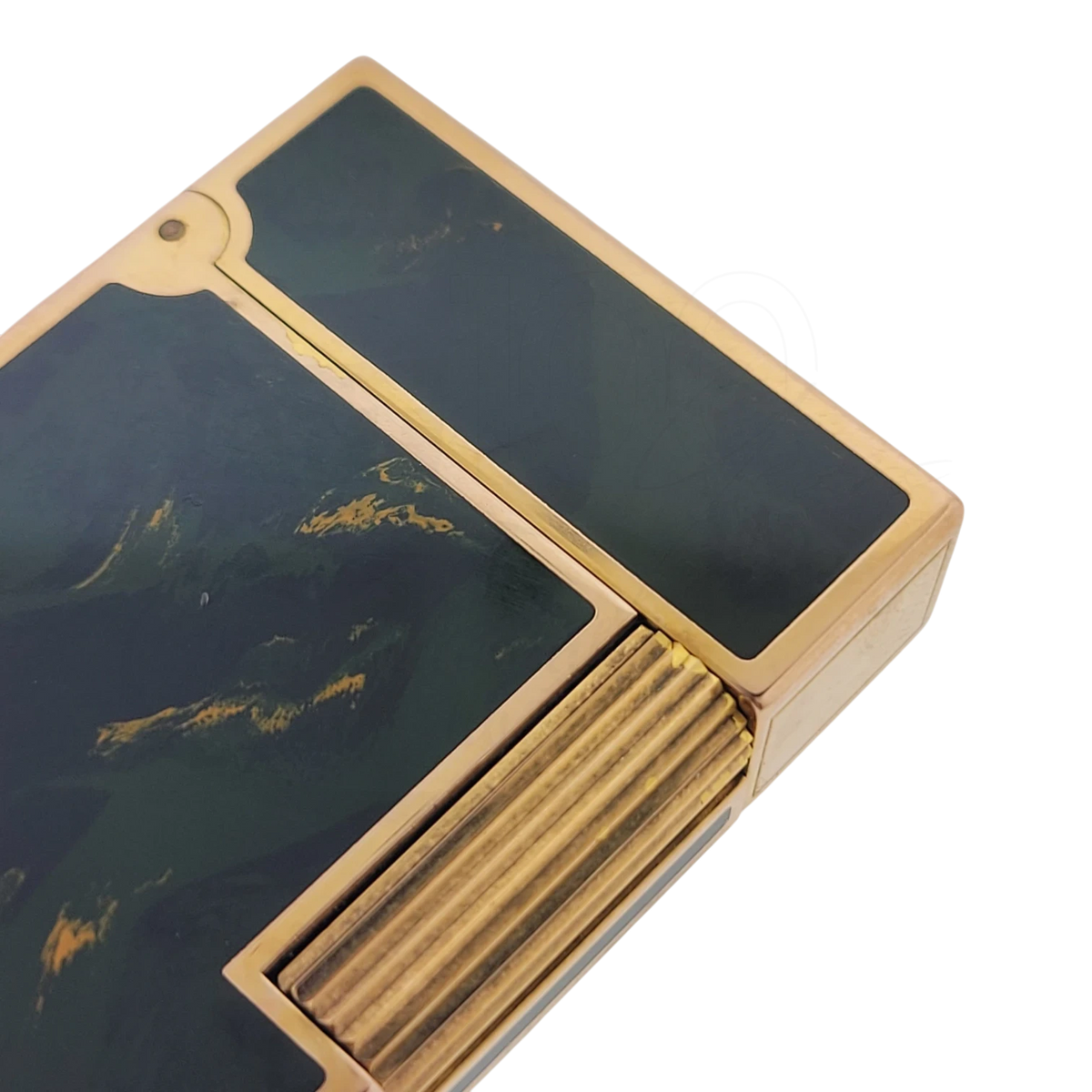 Preowned Vintage S.T. Dupont Ligne 2 Green Abstract Chinese Lacquer & Gold Lighter, Dupont-50