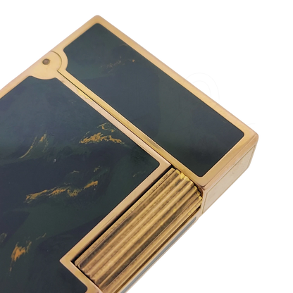 Preowned Vintage S.T. Dupont Ligne 2 Green Abstract Chinese Lacquer & Gold Lighter, Dupont-50