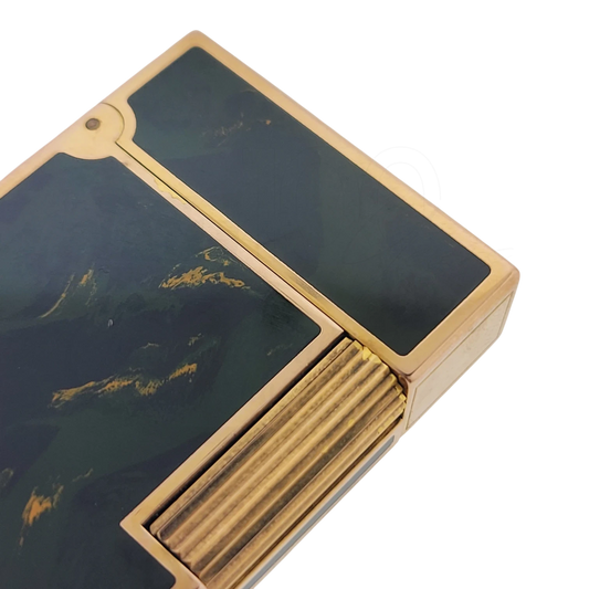 Preowned Vintage S.T. Dupont Ligne 2 Green Abstract Chinese Lacquer & Gold Lighter, Dupont-50
