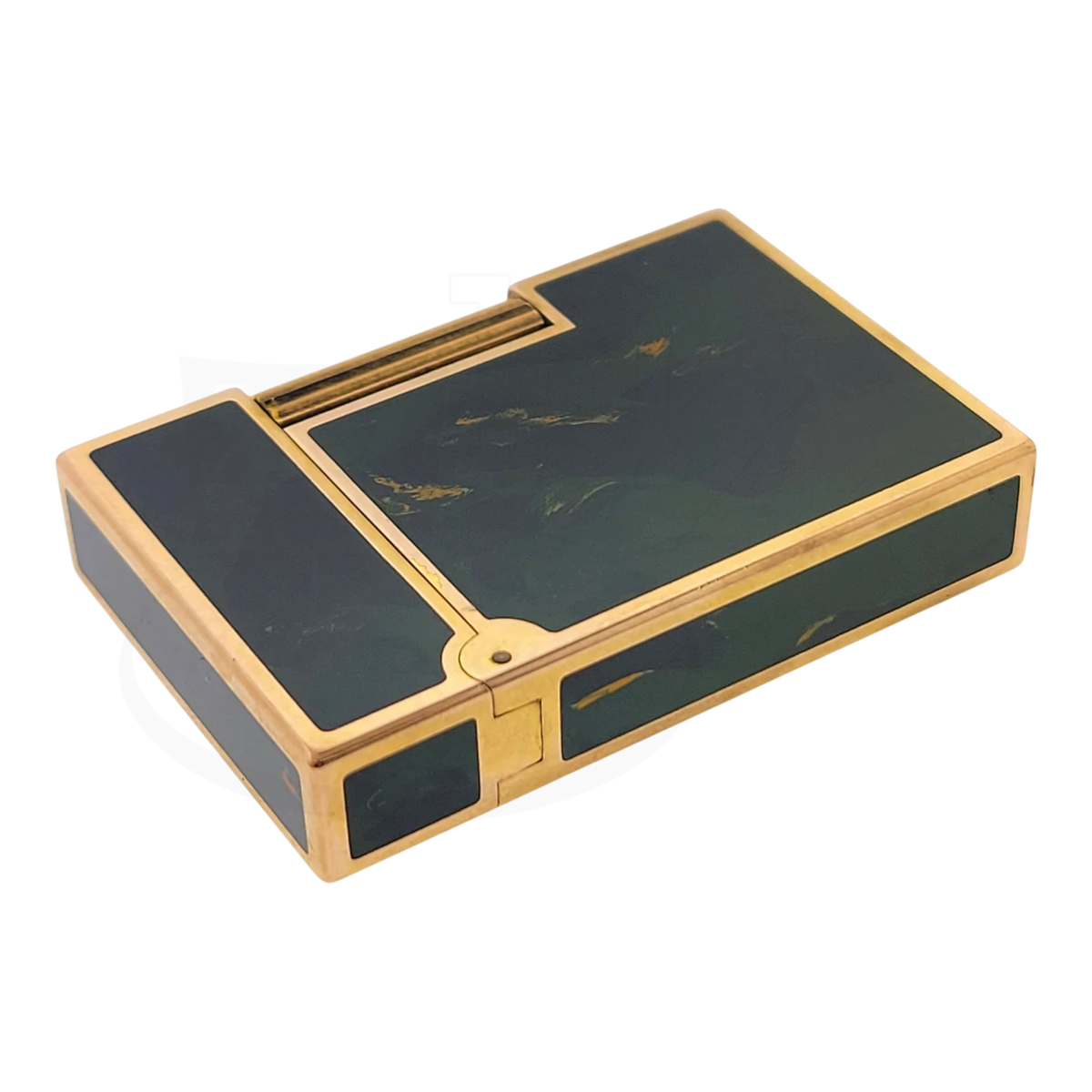 Preowned Vintage S.T. Dupont Ligne 2 Green Abstract Chinese Lacquer & Gold Lighter, Dupont-50