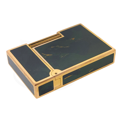 Preowned Vintage S.T. Dupont Ligne 2 Green Abstract Chinese Lacquer & Gold Lighter, Dupont-50