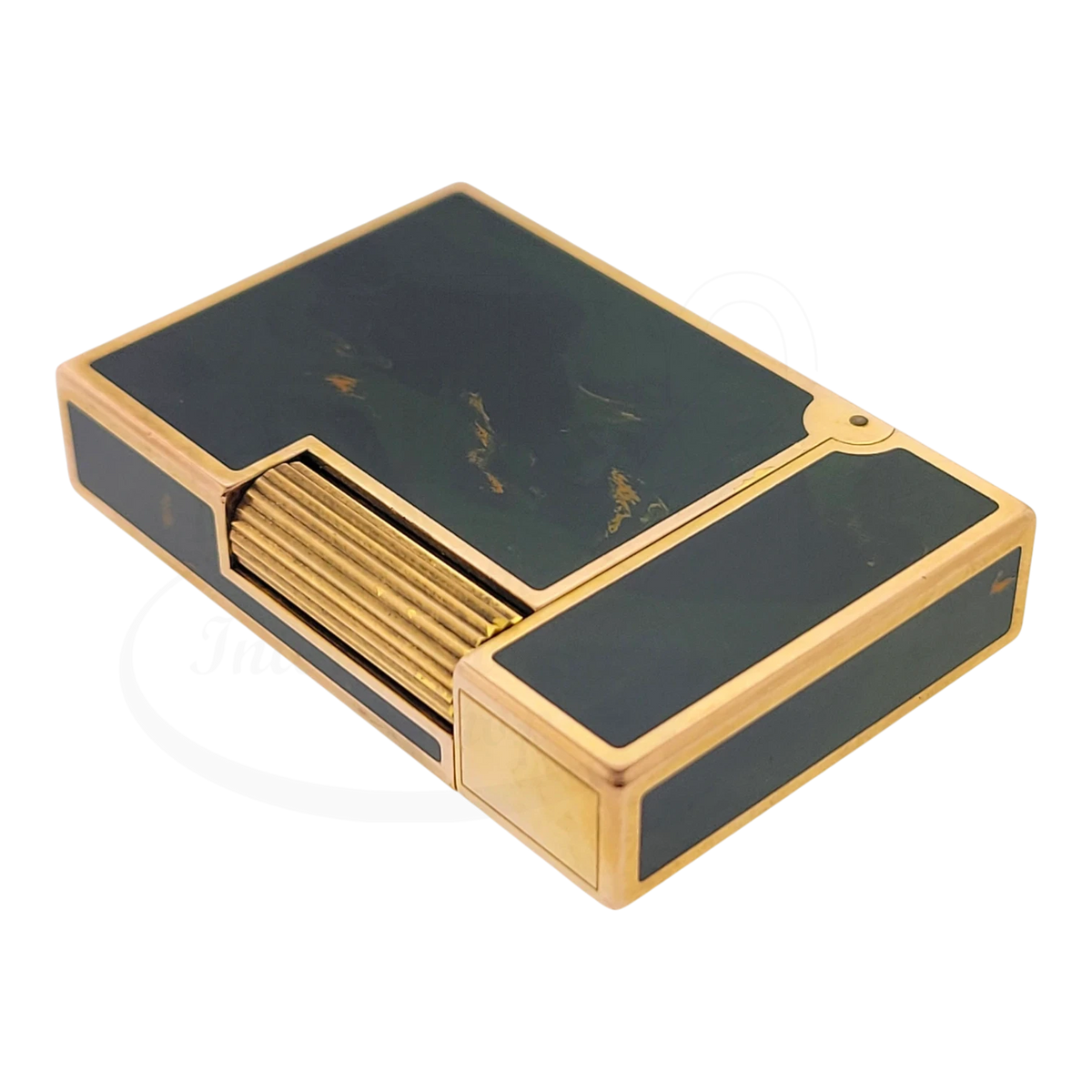 Preowned Vintage S.T. Dupont Ligne 2 Green Abstract Chinese Lacquer & Gold Lighter, Dupont-50