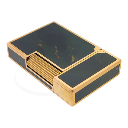 Preowned Vintage S.T. Dupont Ligne 2 Green Abstract Chinese Lacquer & Gold Lighter, Dupont-50
