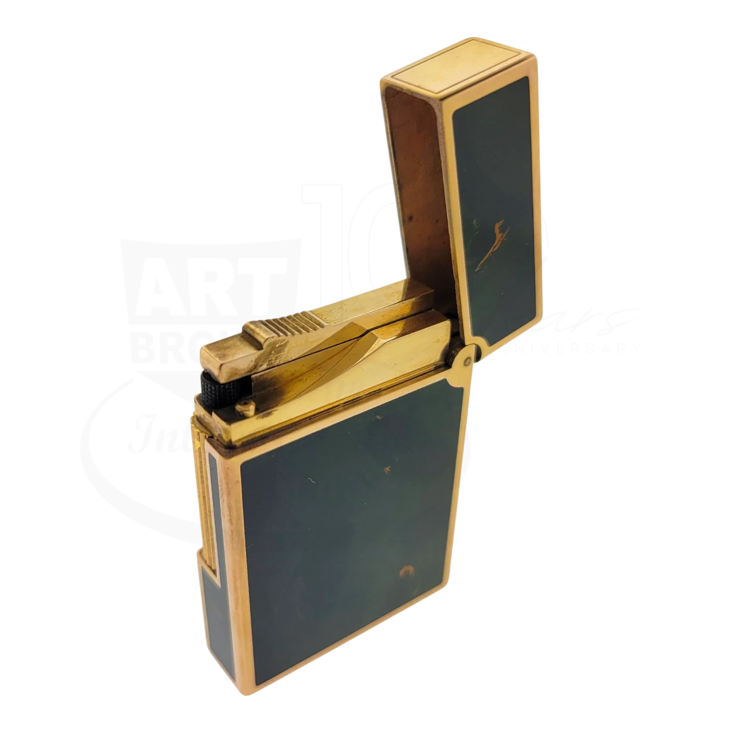 Preowned Vintage S.T. Dupont Ligne 2 Green Abstract Chinese Lacquer & Gold Lighter, Dupont-50
