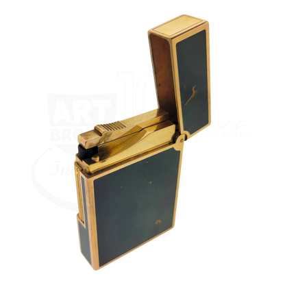 Preowned Vintage S.T. Dupont Ligne 2 Green Abstract Chinese Lacquer & Gold Lighter, Dupont-50