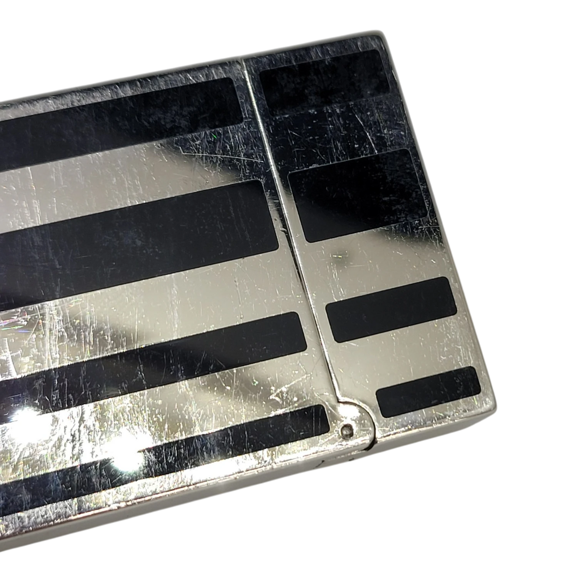 Preowned S.T. Dupont Ligne 2 Black Lacquer Stripes & Palladium Lighter, Dupont-53