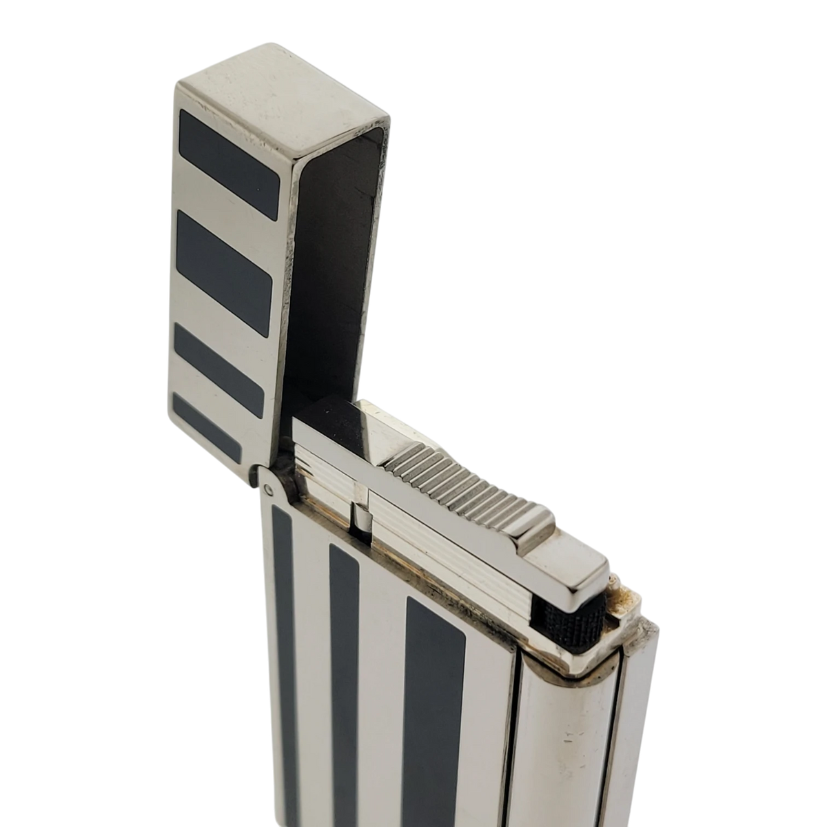 Preowned S.T. Dupont Ligne 2 Black Lacquer Stripes & Palladium Lighter, Dupont-53