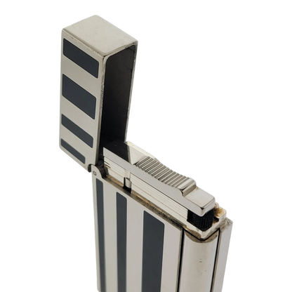 Preowned S.T. Dupont Ligne 2 Black Lacquer Stripes & Palladium Lighter, Dupont-53
