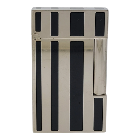 Preowned S.T. Dupont Ligne 2 Black Lacquer Stripes & Palladium Lighter, Dupont-53