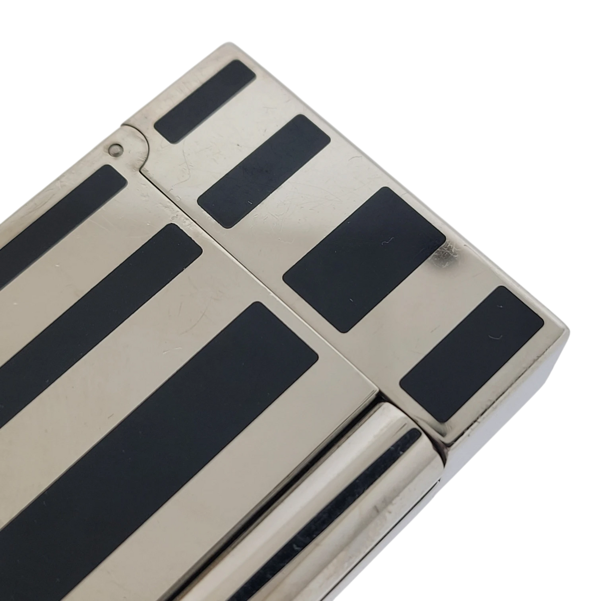 Preowned S.T. Dupont Ligne 2 Black Lacquer Stripes & Palladium Lighter, Dupont-53