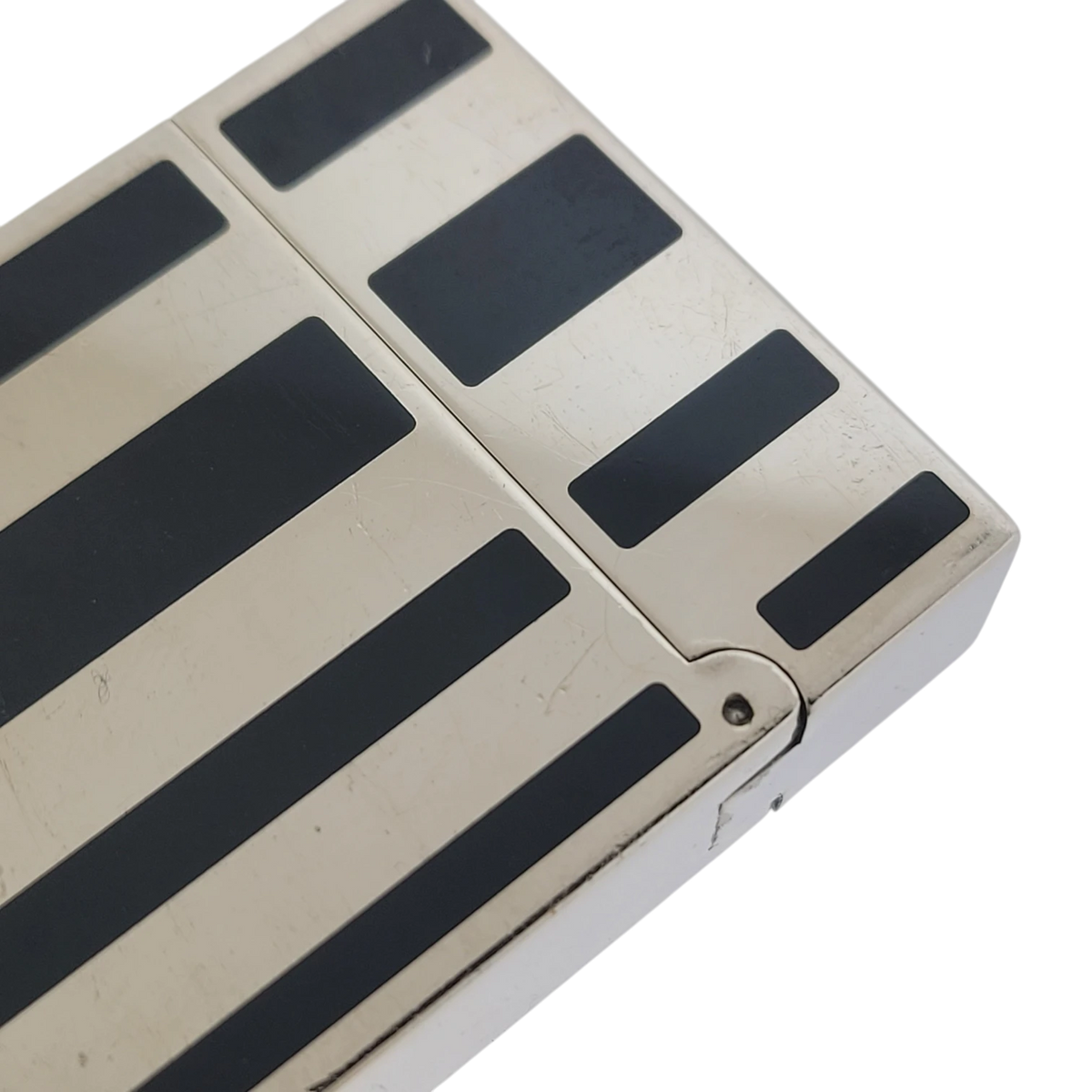 Preowned S.T. Dupont Ligne 2 Black Lacquer Stripes & Palladium Lighter, Dupont-53