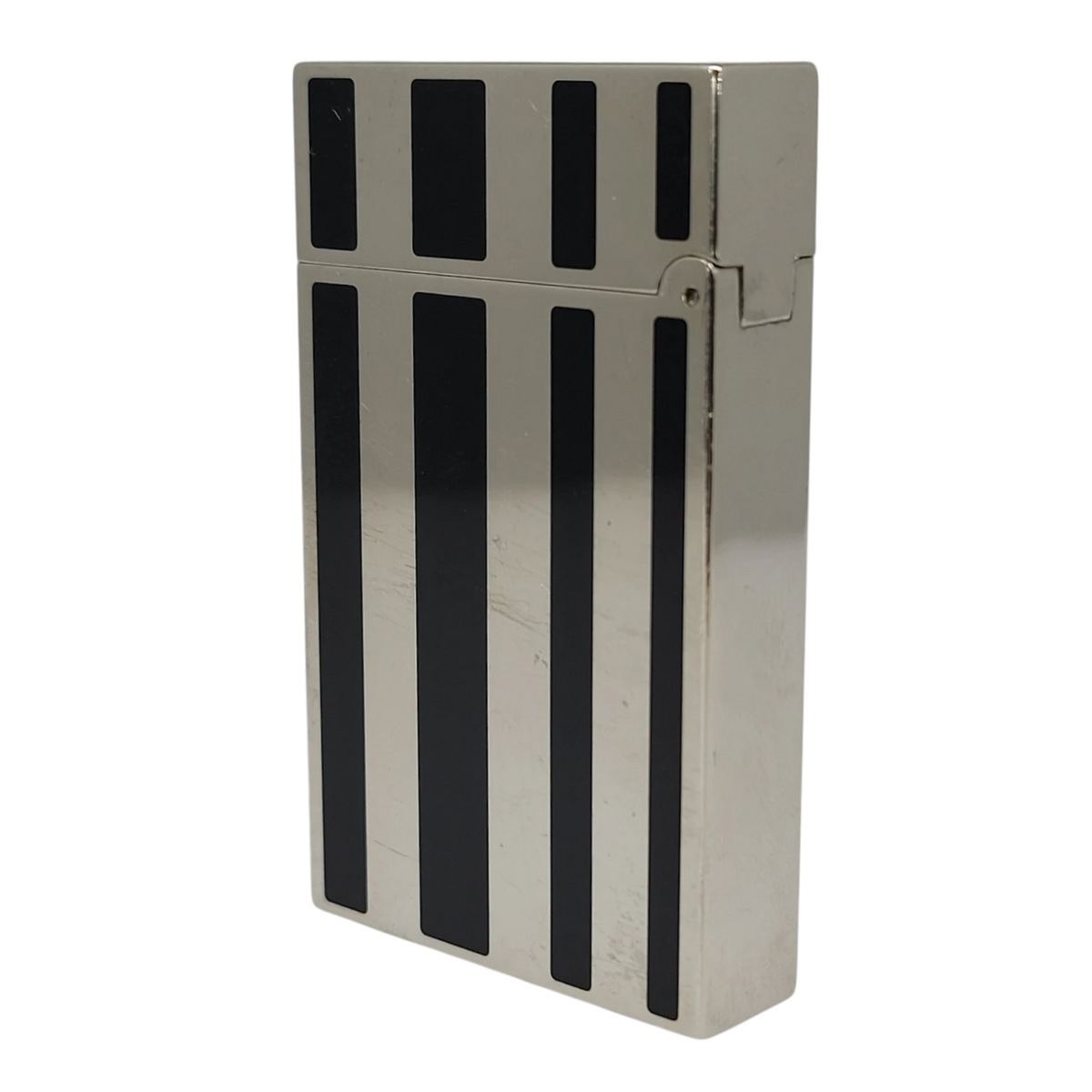 Preowned S.T. Dupont Ligne 2 Black Lacquer Stripes & Palladium Lighter, Dupont-53