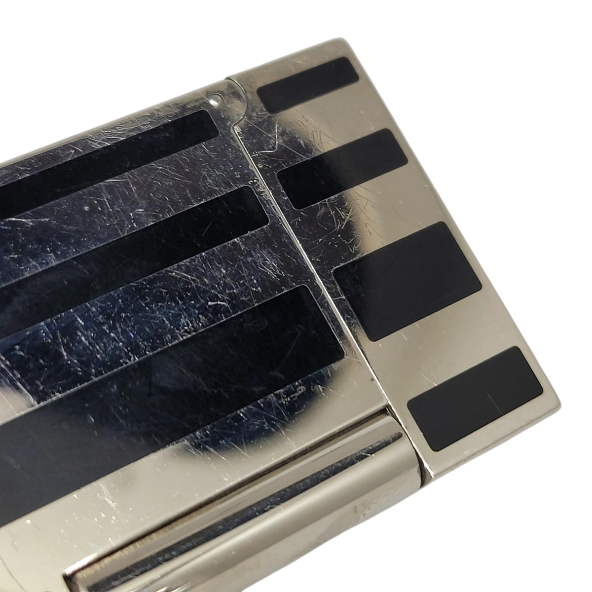 Preowned S.T. Dupont Ligne 2 Black Lacquer Stripes & Palladium Lighter, Dupont-53