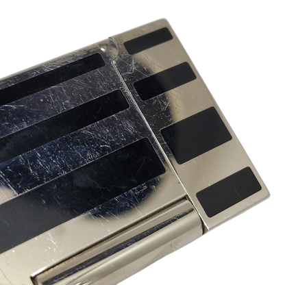 Preowned S.T. Dupont Ligne 2 Black Lacquer Stripes & Palladium Lighter, Dupont-53