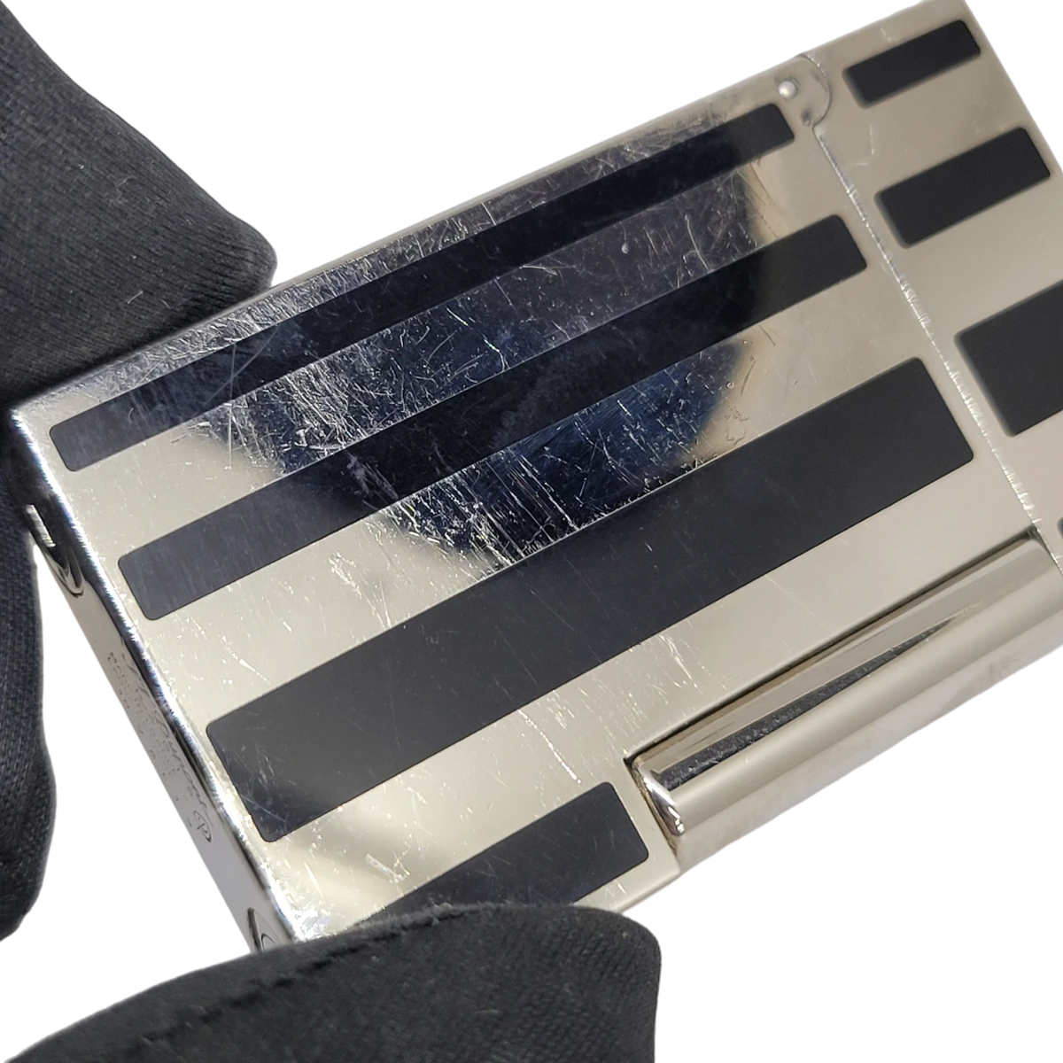 Preowned S.T. Dupont Ligne 2 Black Lacquer Stripes & Palladium Lighter, Dupont-53