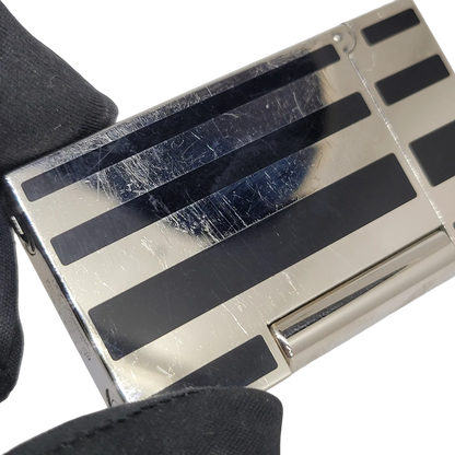 Preowned S.T. Dupont Ligne 2 Black Lacquer Stripes & Palladium Lighter, Dupont-53
