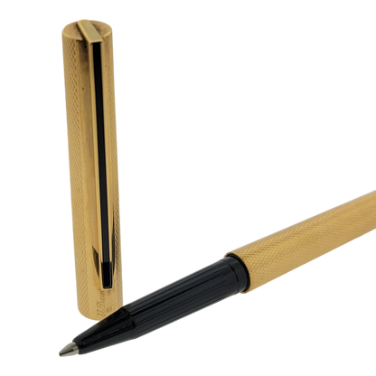 S.T. Dupont Classique rollerball pen in gold barley grain with black lacquer grip and detached cap