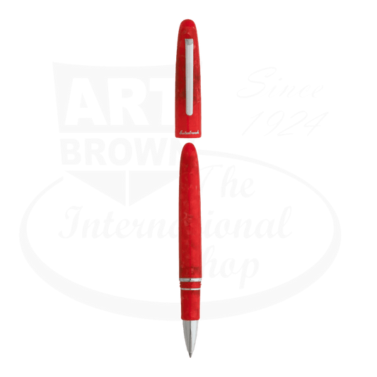 Esterbrook Estie Marachino PL Trim Rollerball E477 red resin pen with palladium trim and silver clip, sleek design